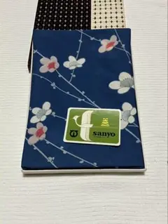 sanyo 青色　ナイロン風呂敷 花柄 73cm 江戸染　レトロ　昭和　梅