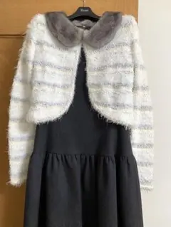 ルネ ミンク衿付き ボレロ 36 ホワイト×グレー