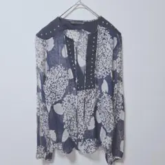 ZARA WOMAN 花柄シフォンシャツ ゴールド