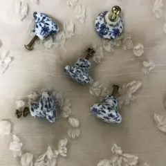 美品　青い花柄　陶器製　取っ手 5個セット