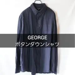 GEORGE ボタンダウンシャツ ネイビー チェック XL