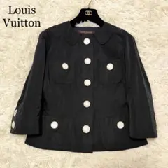 【美品】ルイヴィトン LV シェルボタンノーカラージャケット フランス製 黒
