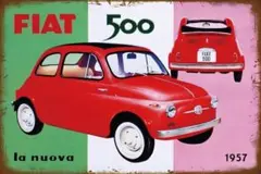 新品 ブリキ看板 フィアット500 車 クラシックカー インテリア レトロ 雑貨