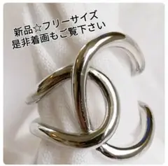 知恵の輪 リング サムリング フリーサイズ 調整可能 指輪 韓国 大ぶり 銀色b