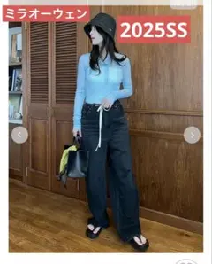 MilaOwen ウエストドロストワイドデニムパンツ　00 ブラック