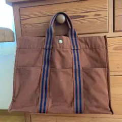 HERMESエルメス フールトゥ トート バッグ キャンバス 茶×紺