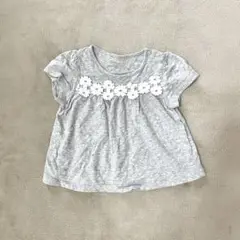 グレー 花柄刺繍 半袖Tシャツ 95cm