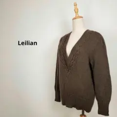 Leilianレデース9ブラウンプランジングネックケーブル編セーター