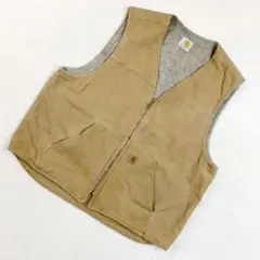 【希少】カーハート carhartt L ダックベスト ボア ロゴ刺繍 茶 秋
