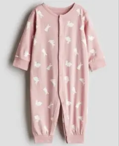 ウサギ柄 ピンクロンパース H&M プリントコットンカバーオールパジャマ　ピンク