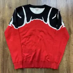 90s vintage ダルマ柄ニットセーターアニマルモチーフメンズ赤/黒　XL