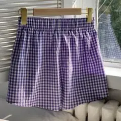 美品　チェック柄　ハーフパンツ　ルームウェア