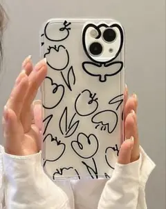iPhone12mini iPhoneケース クリア 手書き チューリップ 花