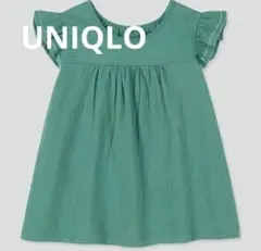 ユニクロUNIQLOフリル袖 グリーン トップス サイズ80