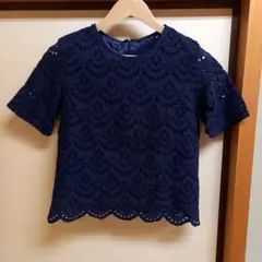 GU　ネイビー レース 半袖 トップス　M　美品