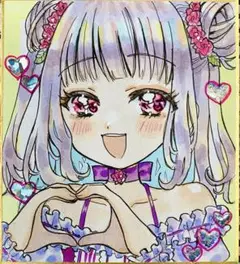 オリジナル手描きイラスト　ハート　コピック　ミニ色紙　アナログ