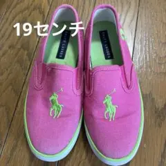 Ralph Lauren ピンク ロゴ入スリッポン19センチ　キッズ