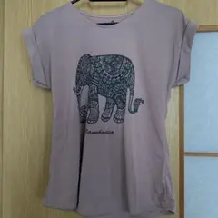 ANGKOR 象デザイン 半袖Tシャツ 薄いピンク　カンボジア