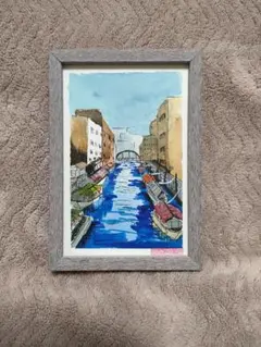 水彩画原画　屋形船の街