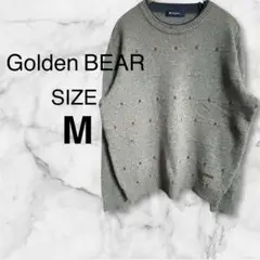 【ゴールデン ベア】セーター 長袖 Uネックドット柄 グレー ウール Mサイズ