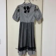 アーベーセーアンフェイス ギンガムチェック柄×チュール切り替えワンピース