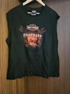 ハーレーダビッドソン ノースリーブ　Tシャツ 00s 黒　スカル