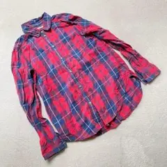 BOYFRIEND FIT チェックシャツ レッド ネイビー長袖コットンLサイズ