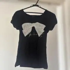 La scene privee 黒 リボンプリント 半袖Tシャツ