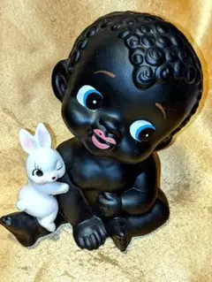 うさぎ くろんぼ 坊や 人形 貯金箱 置物 クロンボ 陶器製 黒人 赤ちゃん