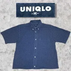 old uniqlo 短丈 チェックシャツ ボックスシルエット 紺タグ ネイビー