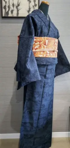 結城紬　袷　菊唐草模様