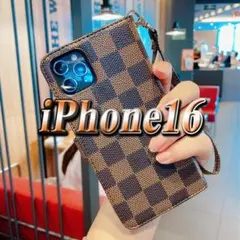iPhoneケース 手帳型 iPhone16 茶色 スマホ カバー チェック柄