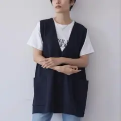 Vネックミラノリブニットベスト　ゆったり　ベスト