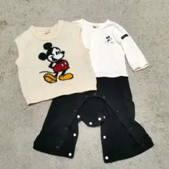 プティマイン ディズニー ミッキー 長袖ロンパース ベスト セット 秋 冬 80