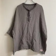 JaVa【L】グレー ヘンリーネック Tシャツ 半袖　ゆったり