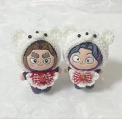 ぬい服　8cm くま耳ボンネット、スタイセット　いちご　赤&ピンク　2点