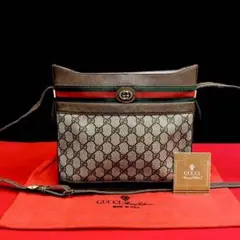 極上 美品 オールドグッチ シェリーライン GG レザー ショルダーバッグ 茶
