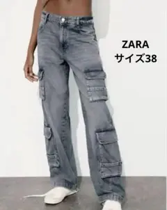 ZARA ミッドライズ　カーゴデニムパンツ♡38