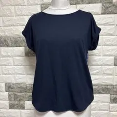 美品【INDIVI 】インディヴィネイビー チェック柄ノースリーブ トップスM