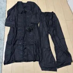 美品 チャイナ服 刺繍 セットアップ 上下セット フリーサイズ 黒 ブラック