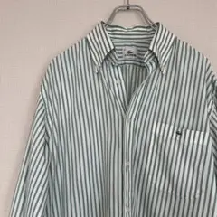 LACOSTE 緑と白のストライプ 長袖シャツ