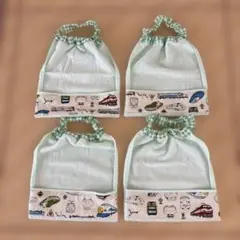 ハンドメイド　おりこうエプロンタオル　4枚セット　ポケット付き　新幹線　電車