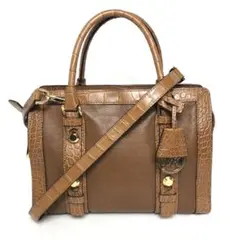 【美品】マイケルコース 2WAYハンドバッグ クロコ型押し レザー ブラウン 茶