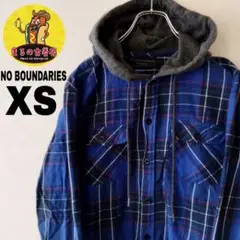 USA古着 NO BOUNDARIES　ネルシャツパーカーXS　ブルーネイビー