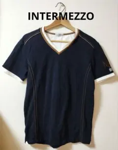 INTERMEZZO ネイビー Vネック Tシャツ　M