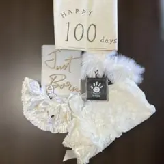 出産　100日祝いセット　手形スタンプパッド　お宮参り　ベビードレス　家スタジオ