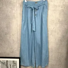 GU カジュアルパンツ ウエストリボン ワイドパンツ XL ホワイト 無地