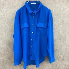 aquafarm(L)長袖シャツ＊レギュラーカラー＊シンプル＊鮮やかブルー＊上品