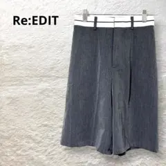 Re:EDIT パンツ ハーフ丈 ウエストゴム ボタン フック 薄手 グレー S