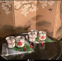 古伊万里、染錦、花鳥図、赤玉、中鉢。 古伊万里、染錦、花鳥図、赤玉、中鉢。